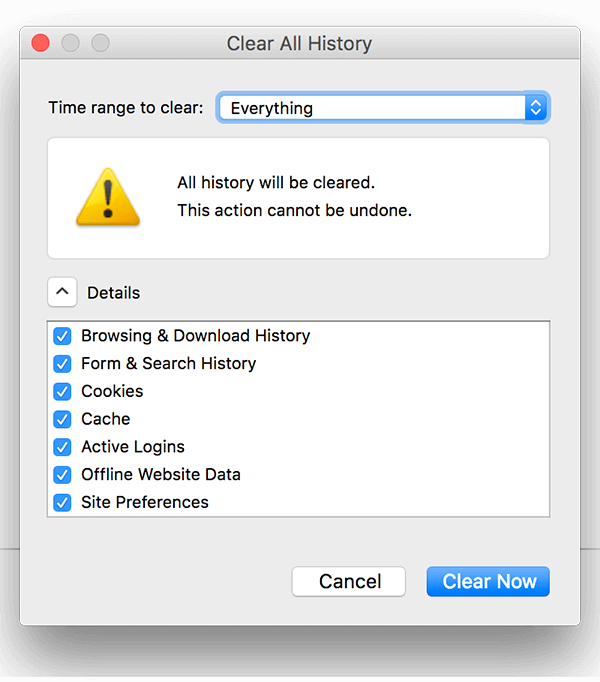 Firefox clear options