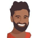 Illustration of a man with beard and red t-shirt smiling