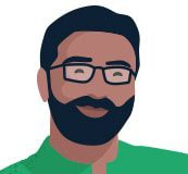 Illustration of a man with a beard, glasses, and a green t-shirt